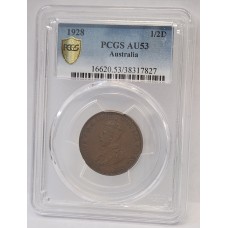AUSTRALIA 1928 . HALF 1/2 PENNY . PCGS AU53